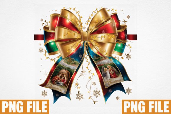 Jesus Christmas Coquette Bow PNG Design for T-Shirt Designs