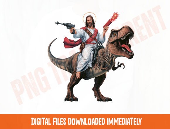Jesus Riding T-Rex Png, Funny Christian